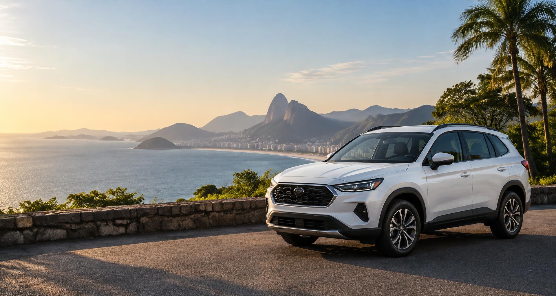 SUV ilustrativo em um mirante no litoral do Rio de Janeiro